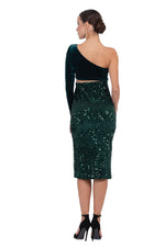 Load image into Gallery viewer, Velvet And Sequin One-Sleeve Midi Dress With Side Cutout
