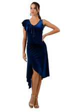 Load image into Gallery viewer, Velvet Argentine Tango Dress With Shoulder Ruffles