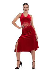Load image into Gallery viewer, Velvet Halter Neck Tango Dress With Lace Waist