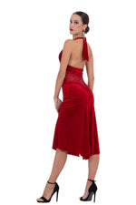 Load image into Gallery viewer, Velvet Halter Neck Tango Dress With Lace Waist