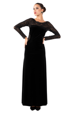 Load image into Gallery viewer, Black Velvet & Lace Maxi Dress With Back Movement