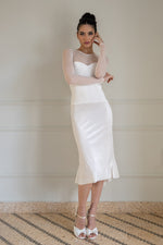 Load image into Gallery viewer, Velvet Mermaid Dress With Dotted Tulle Sleeves