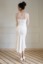 Load image into Gallery viewer, White Velvet Mermaid Dress With Tulle Sleeves