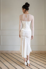 Load image into Gallery viewer, Velvet Mermaid Dress With Dotted Tulle Sleeves