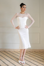 Load image into Gallery viewer, Velvet Mermaid Dress With Dotted Tulle Sleeves