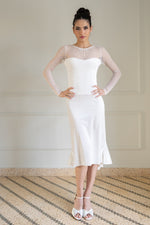 Load image into Gallery viewer, Velvet Mermaid Dress With Dotted Tulle Sleeves