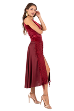 Load image into Gallery viewer, Burgundy Satin Skirt With Lace Detail