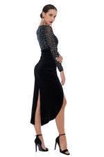 Load image into Gallery viewer, Velvet Sparkling Detailed Sweetheart Dress With Slits