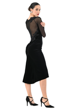 Load image into Gallery viewer, Velvet Fishtail Tango Dress With Mesh & Lace Applique