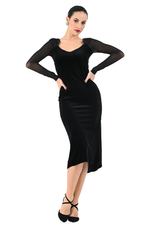 Load image into Gallery viewer, Velvet Fishtail Tango Dress With Mesh & Lace Applique