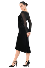 Load image into Gallery viewer, Velvet Fishtail Tango Dress With Mesh & Lace Applique