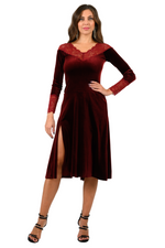Load image into Gallery viewer, Velvet Tango Dress with Long Sleeves And Lace Details