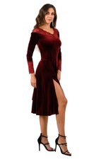 Load image into Gallery viewer, Velvet Tango Dress with Long Sleeves And Lace Details