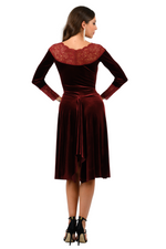Load image into Gallery viewer, Velvet Tango Dress with Long Sleeves And Lace Details