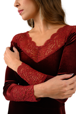 Load image into Gallery viewer, Velvet Tango Dress with Long Sleeves And Lace Details