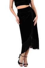 Load image into Gallery viewer, Velvet Wrap Effect Dance Skirt With Fringe