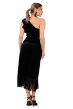 Load image into Gallery viewer, Velvet Wrap Effect Dance Skirt With Fringe