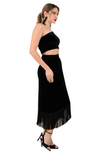 Load image into Gallery viewer, Velvet Wrap Effect Dance Skirt With Fringe