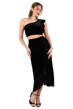 Load image into Gallery viewer, Velvet Wrap Effect Dance Skirt With Fringe