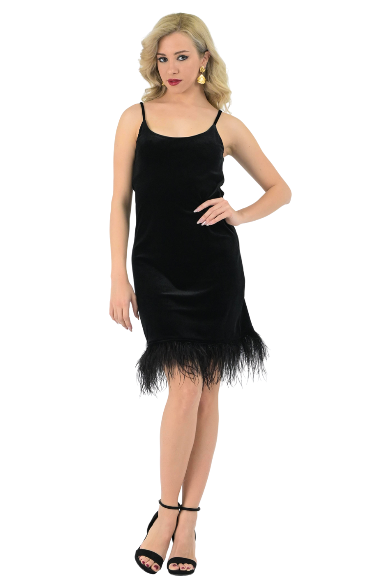Velvet Cami Dress With Feathers | Argentine Tango Skirts conDiva Velvet Cami Dress With Feathers | Argentine Tango Skirts conDiva