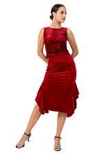 Load image into Gallery viewer, Velvet Dance Skirt With Side Ruffles