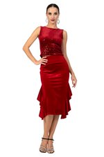 Load image into Gallery viewer, Velvet Dance Skirt With Side Ruffles