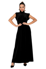 Load image into Gallery viewer, Velvet High Neck Maxi Dress With Gatherings