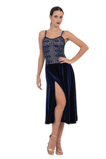Load image into Gallery viewer, Velvet & Lace Spaghetti Strap Flowy Tango Dress