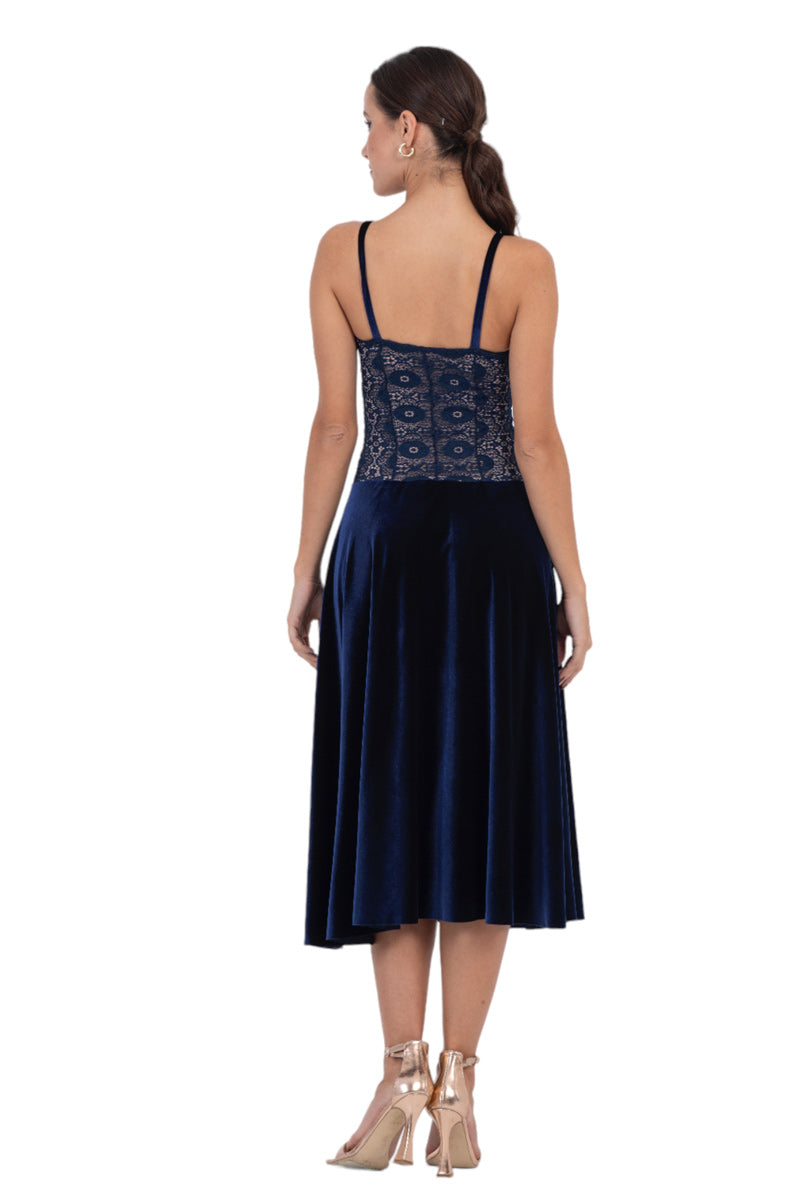 knee length dresses for ladies Carmella Navy Blue Velvet Midi Dress main image 1
