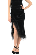 Load image into Gallery viewer, Velvet Pencil Skirt With Gatherings & Feathers