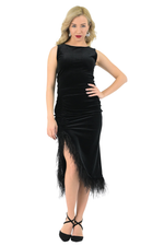 Load image into Gallery viewer, Velvet Pencil Skirt With Gatherings & Feathers