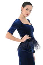 Load image into Gallery viewer, Velvet Peplum Top With Feathers