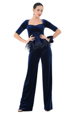 Load image into Gallery viewer, Velvet Peplum Top With Feathers