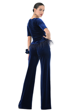 Load image into Gallery viewer, Velvet Peplum Top With Feathers