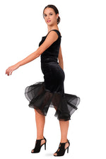 Load image into Gallery viewer, Velvet Skirt With Black Organza Ruffles