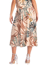 Load image into Gallery viewer, Waist Knot Beige Tropical Print Midi Skirt With Slits