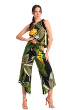 Load image into Gallery viewer, Waist Tie Tropical Print Asymmetric Cropped Tango Pants 
