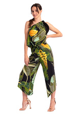 Load image into Gallery viewer, Waist Tie Tropical Print Asymmetric Cropped Tango Pants