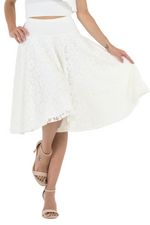 Load image into Gallery viewer, White Floral Lace Full Swing Midi Skirt