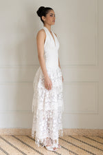 Load image into Gallery viewer, White Halter Neck &amp; Lace Tiered Skirt Set
