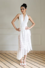 Load image into Gallery viewer, White Lace Asymmetric Wrap Skirt With Ruffles
