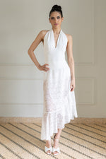 Load image into Gallery viewer, White Lace Asymmetric Wrap Skirt With Ruffles
