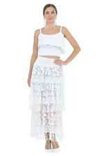 Load image into Gallery viewer, White Lace Fringe Maxi Skirt