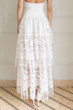 Load image into Gallery viewer, White Lace Fringe Maxi Skirt
