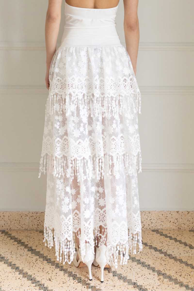 White Lace Fringe Maxi Skirt | Bridal Tango Fashion – conDiva