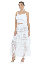 Load image into Gallery viewer, White Lace Fringe Maxi Skirt