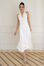 Load image into Gallery viewer, White Lace Halter-Neck Two-Tiered White Dress