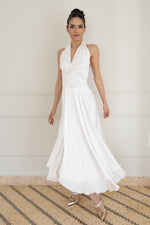 Load image into Gallery viewer, White Lace Halter-Neck Two-Tiered White Dress