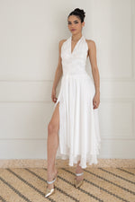 Load image into Gallery viewer, White Lace Halter-Neck Two-Tiered White Dress