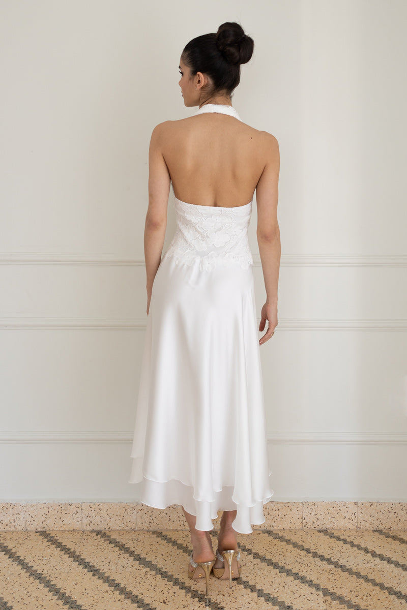 Tiered Gathered White Dress